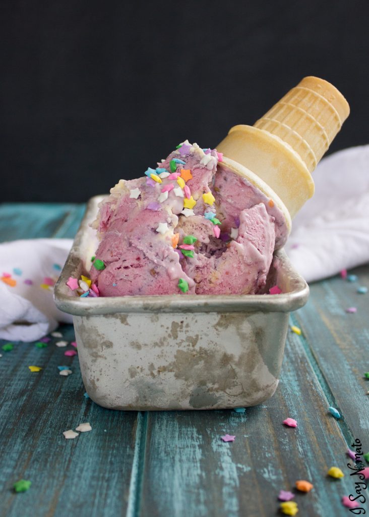 This No-Churn Unicorn Ice Cream features the delicious natural flavours and beautiful natural colours of raspberries, blackberries, and mangos in this easy swirl of pure fun! 