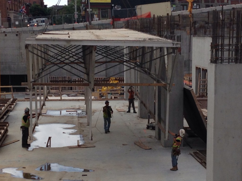     Staging used to support a slab pour.