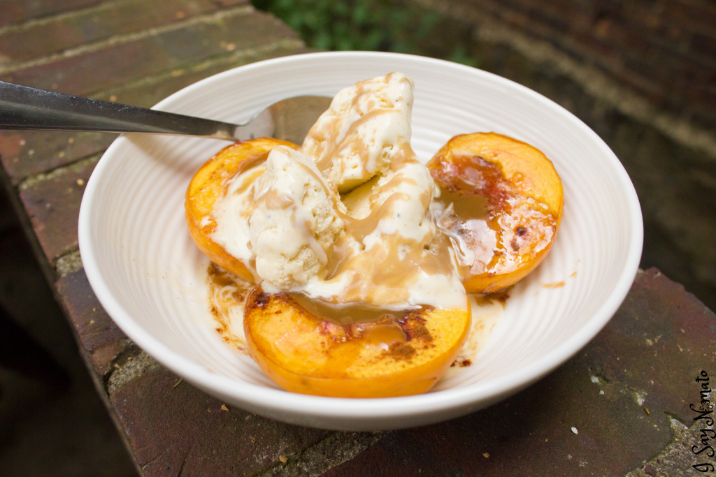 Baked Peaches with Ice Cream and Salted Caramel - I Say Nomato Nightshade Free Food Blog nightshade free recipes nightshade free diet recipes nightshade free recipes nightshade free diet recipes without nightshades nightshade free foods nightshade free cookbook no nightshade recipes nightshade free cooking pepper free tomato free potato free