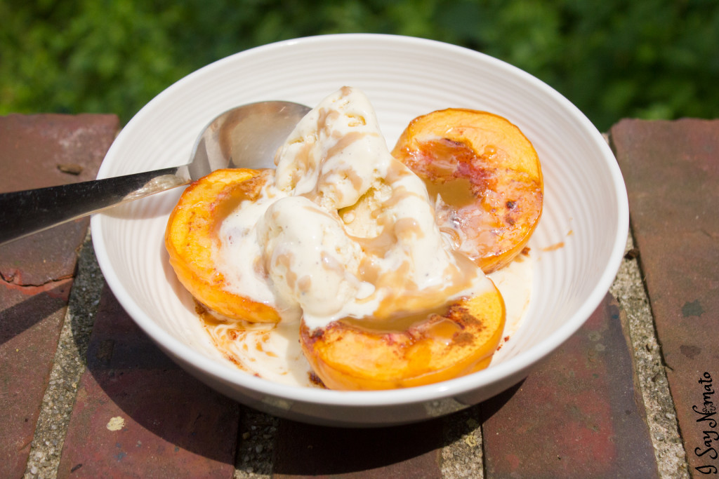 Baked Peaches with Ice Cream and Salted Caramel - I Say Nomato Nightshade Free Food Blog nightshade free recipes nightshade free diet recipes nightshade free recipes nightshade free diet recipes without nightshades nightshade free foods nightshade free cookbook no nightshade recipes nightshade free cooking pepper free tomato free potato free