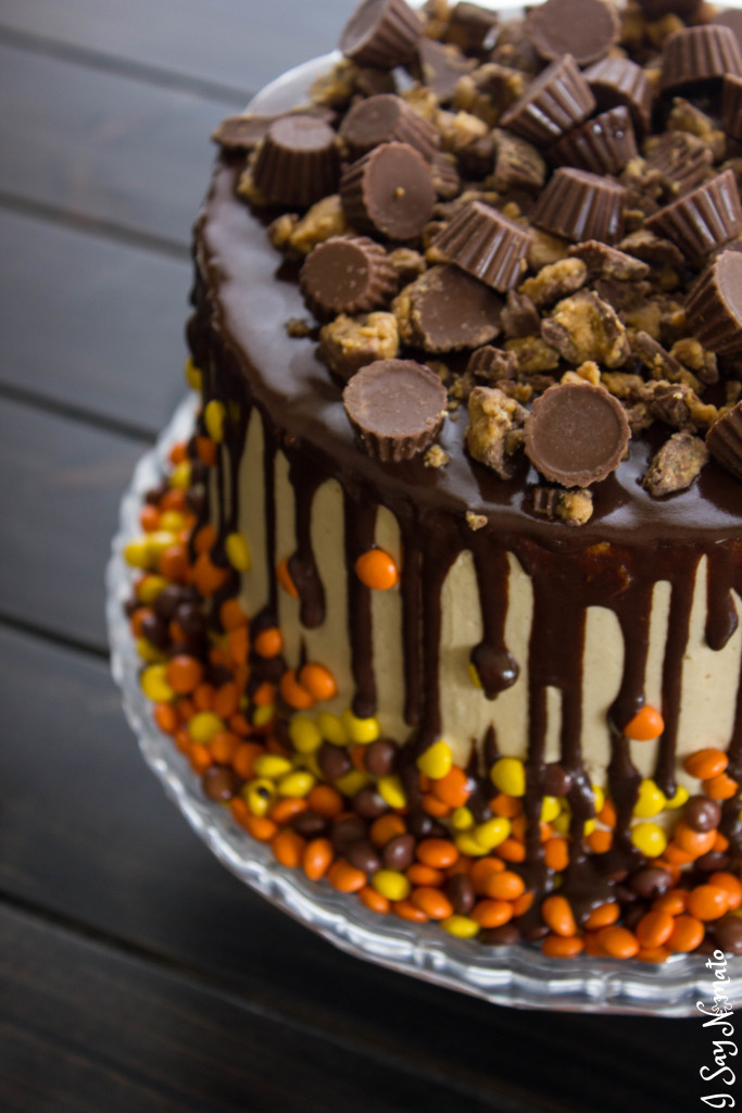 Chocolate and Peanut Butter Drip Cake - I Say Nomato Nightshade Free Food Blog