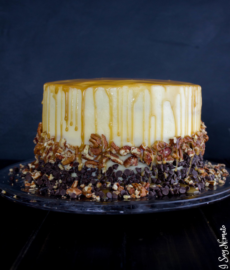 White Chocolate & Caramel Drip Cake - I Say Nomato Nightshade Free Food Blog