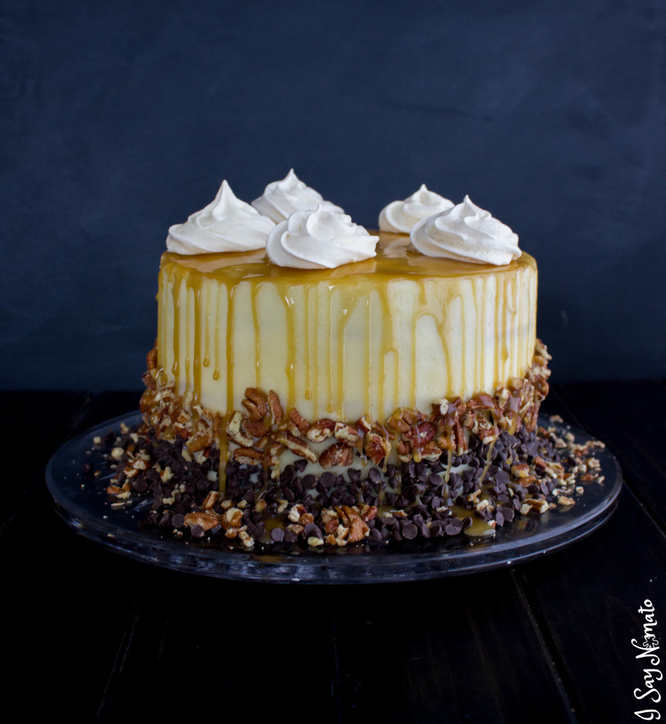White Chocolate & Caramel Drip Cake - I Say Nomato Nightshade Free Food Blog