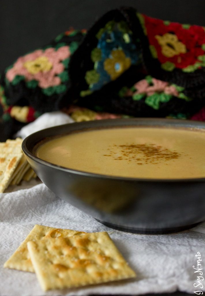 Cozy, comforting Roasted Acorn Squash and Apple Soup from I Say Nomato! Sure to warm your soul. 