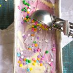 This No-Churn Unicorn Ice Cream features the delicious natural flavours and beautiful natural colours of raspberries, blackberries, and mangos in this easy swirl of pure fun!
