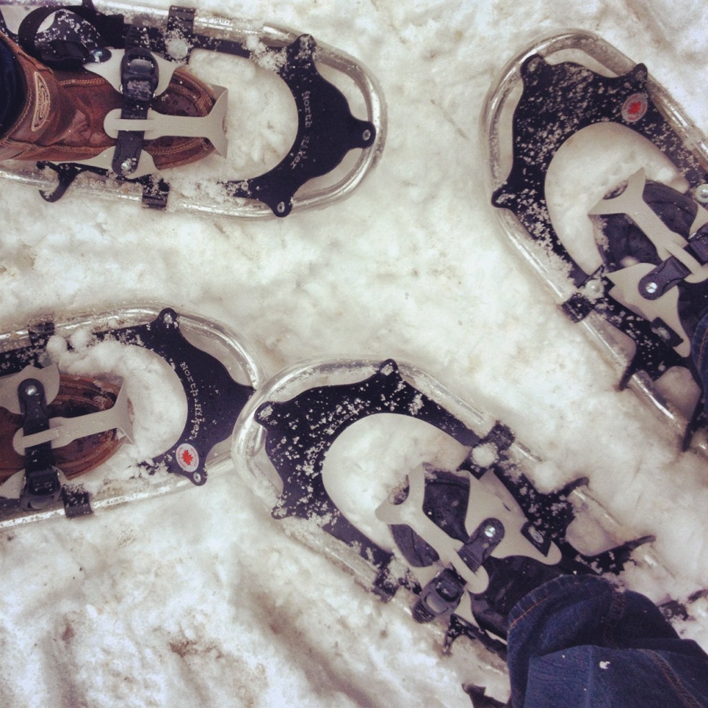 Two pairs of Canadian Made Snowshoes in the snow