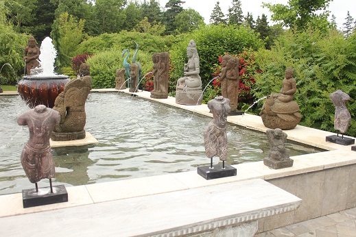 Lots of Zen Fountains around a pond